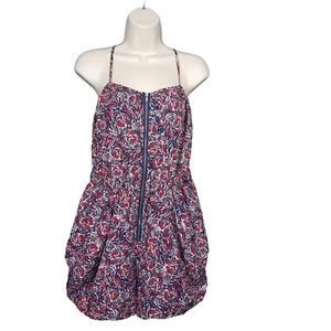 BCBG Generation Medium Short Romper Red Blue Pockets Sleeveless Zip Up M - Picture 1 of 10