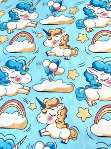 Cute Unicorns & Clouds Kids Quality Cotton. Unicorn Fabric. Good Quality. BTY - Picture 1 of 5