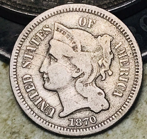 1870 Three Cent Nickel Piece 3C Ungraded Details US Type Coin CC18628 Cover