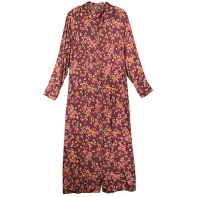 Vintage Eddie Bauer Floral Shirt Dress Womens M Button Front Slit Back Hong Kong - Image 1 of 4