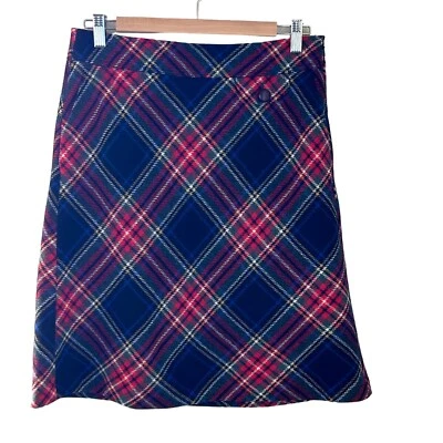 LL Bean Mujer Mezcla de Lana Línea A Falda Cuadros Rojo Azul Verde Bolsillos Pequeña Talla 8 Foto 1 de 4