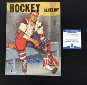 Jean Beliveau Firmado Montreal Canadiens Hockey Blueline Revista Beckett Certificado de Autenticidad - Imagen 1 de 1