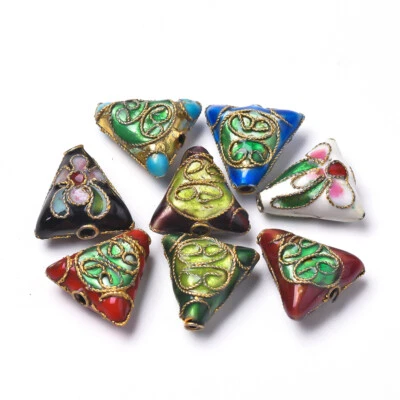 200Pcs Handmade Triangle Cloisonne Beads Spacer For DIY Jewelry Making 13x13x6mm - Image 1 of 3