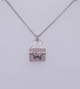 Hermes Logo Amulet Constance Diamond Bag 16" Necklace - 18k White Gold - Picture 1 of 13