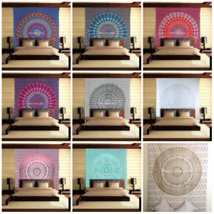 Indian Mandala Tapestry Decorative Wall Hanging Cotton Bedspread Hippie Throw - Picture 1 of 30