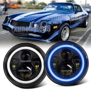 Fit Chevrolet Camaro 1967-1981 7" Round LED Headlights Halo Blue DRL Hi+Lo Beam - Picture 1 of 12