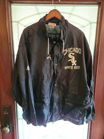 Vintage 90s Apex One Chicago White Sox Snap Black Windbreaker Jacket Sz XL Cover