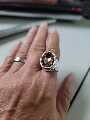 Pale Peach crystal oval silver ring uno style size 9 - Image 1 of 4