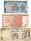 Rhodesia, Zimbabwe, India, Lot of 3, All Different Banknotes, Rare Collection
