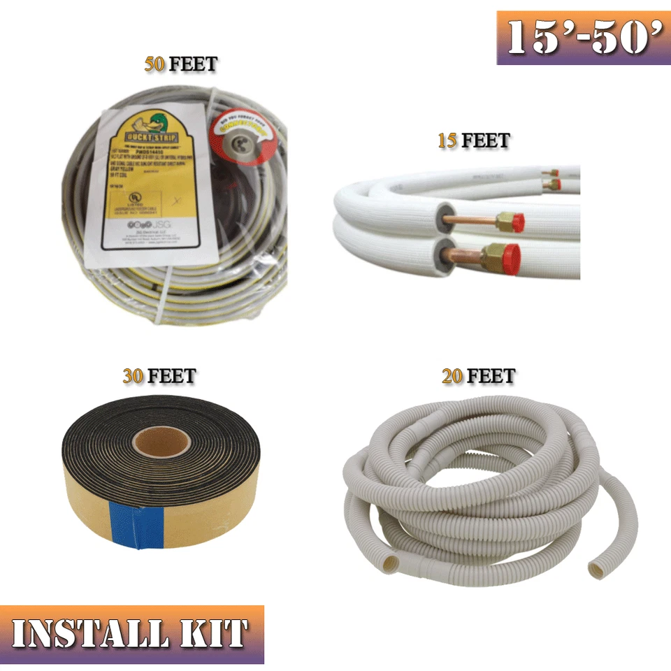 Goodman 9K BTU Mini Split Install Kit 15' Line Set 50' Wire 20' Hose 30' Tape - Image 1 of 1