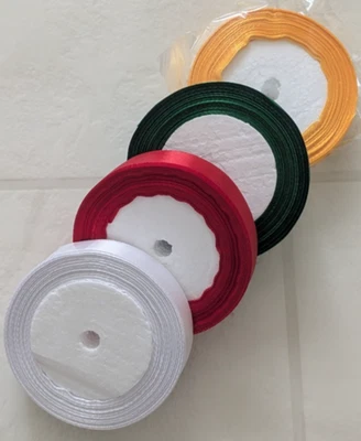 Single faced ribbon Golden Yellow, Green, Red, White  7/8 inch 25 yards ea - Image 1 of 4