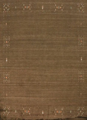 Brown Square Area Rug 10x10 Hand-knotted with Subtle Embroidered Patterns - Image 1 of 4