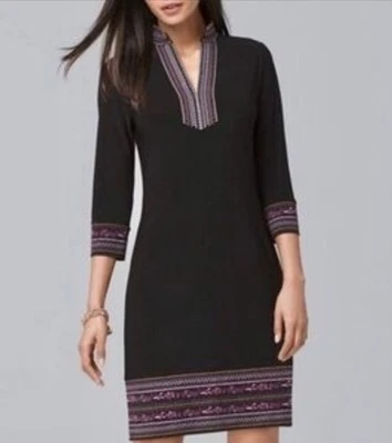 $120 White House Black Market Black Tunic Embellished Dress Size XS NWT - Image 1 of 4