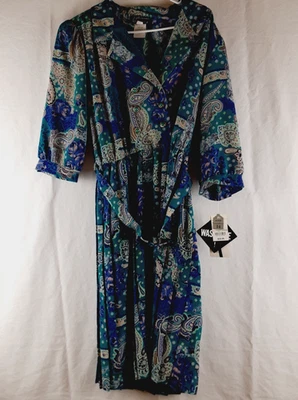 Breli Petites Womens Vintage Belted Dress Size 14 JC Penney NEW Paisley Blue Mix - Image 1 of 4