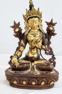 Vintage buddhistische Tara Statue Kupfer teilweise vergoldet 9" Museumsqualität - Bild 1 von 14