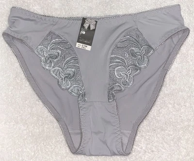 WAKOII Grace 灰色蕾丝镶嵌中腰高帮超细纤维内裤女式 2XL 9 码 — 第 1/3 张图片