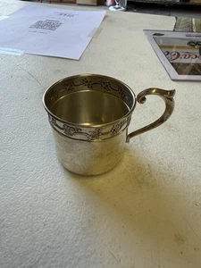 Tazza da bambino in argento sterling ninna nanna, S188, dettaglio floreale - 48G - ottima - Foto 1 di 5