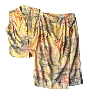 Judith Hart Maxi Skirt & Top Set Sz 14 Yellow Sleeveless Button-up Tropical Boho - Picture 1 of 23