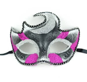 Halloween Costume Masquerade Mardi Gras Half Mask, Black Purple Silver, One-Size - Picture 1 of 1
