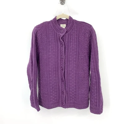LL Bean Mujer Talla Grande Suéter Cárdigan Púrpura Texturizado Algodón Tejido Botón Top Foto 1 de 4
