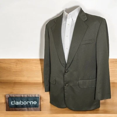 Claiborne Sport Coat Mens 40R Gray Green Solid Polyester Two Buttons - Image 1 of 4