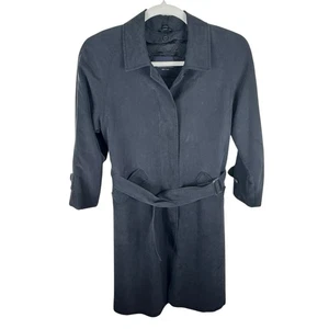 Sanyo mattschwarze gefütterte Jacke mit langem Kragen und Knopfleiste und Gürtel Damengröße M - Bild 1 von 9