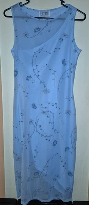 Dotti Women Blue Silver Glitter Floral Sleeveless Long Sheer Lined Dress Size 12 - image 1 of 4