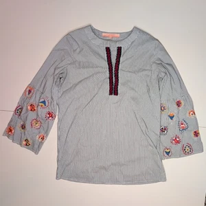 Vilagallo Damen bestickt Glockenärmel gestreift Top Bluse Gr 38 US 6 - Bild 1 von 5