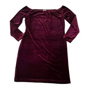 Womens FineJo X Maroon Velvet Dress Off Shoulder - Picture 1 of 3