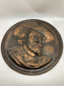 Large Antique Copper Wall Plaque of Peter Paul Rubens, Embossed High Relief, 26" - Picture 1 of 9