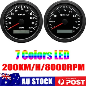 2 Gauge Set 85mm GPS Speedometer 200km/h tachometer 8000RPM for Boat Car Truck - Picture 1 of 16