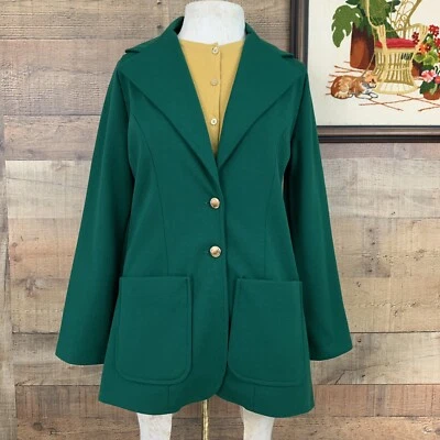 Vintage 1970’s Alfred Dunner Green Wide Lapel Knit Blazer Jacket Size Medium - Image 1 of 4