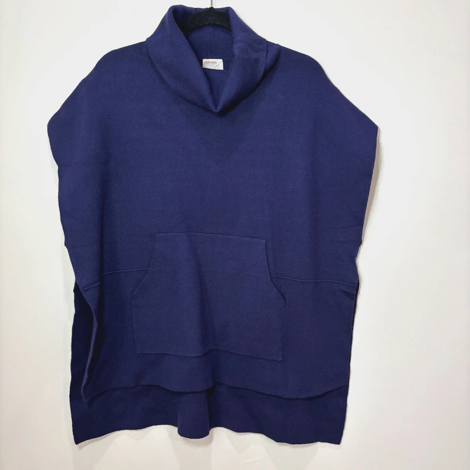Kerisma Azumi Kanga Turtleneck Poncho Navy Blue S/M Kangaroo Pocket Oversized - Image 1 of 4