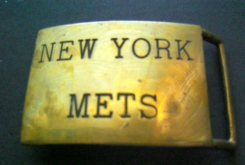 New York METS Block Letter Brass BELT BUCKLE 2" x 3"  Barons # 236 Taiwan Cover