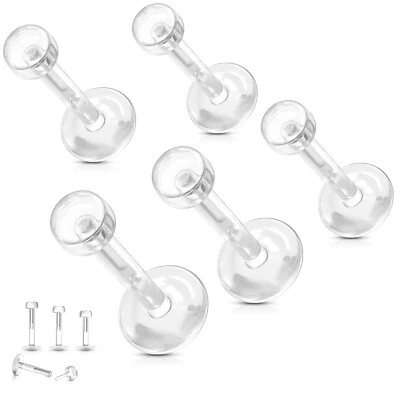 5 Pc Acrylic Flexible Labret Tongue Ring Nipple Removable Push In Retainers 16G - Image 1 of 3