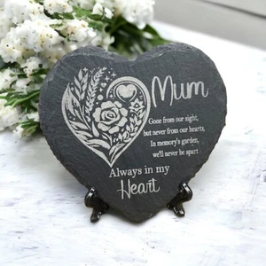 Memorial plaque Slate heart Remembrance stone Cross plaque Rose memorial Grave - Picture 1 of 43