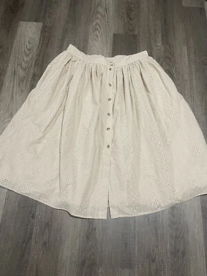 NWT H&M Beige Eyelet Calf Length Button Embroidery Skirt Sz 18 - Image 1 of 3