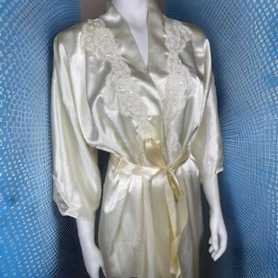 Vtg California Dynasty Cream Robe Women’s L satin  Lace sequins Bridal Wedding - Image 1 of 4