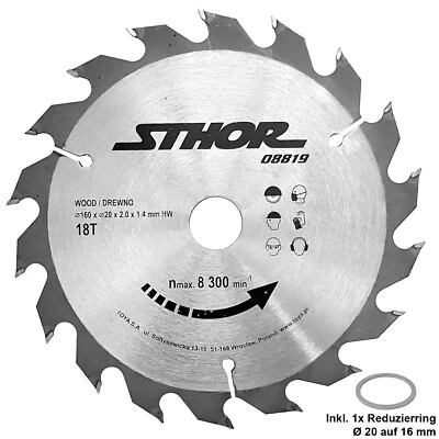 STHOR HM Kreissägeblatt Sägeblatt 160 x 20 / 16 mm 18Z Hartmetall TCT Sägeblätter Holz