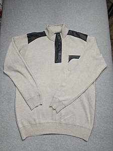 Alberto Cardinali Sweater Mens Extra Large Tan Knit Faux Leather Quarter Zip - Picture 1 of 14