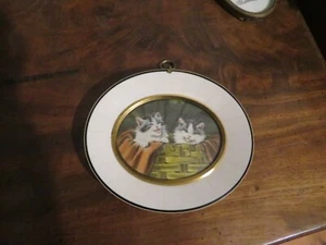 altes Miniatur Gemälde Katzen im Hängekorb - Bild 1 von 3