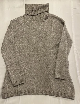 Saks Fifth Avenue Cotton/Yak Blend Turtleneck Taupe Sweater, Long, Warm Size L - Image 1 of 4