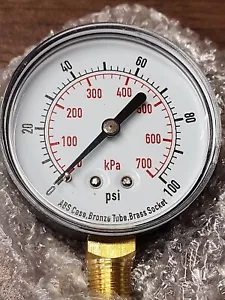 Commercial Pressure Gauge: 0 to100 psi, 2 in Dial, 1/4 in NPT Male, Bottom, Dual - Picture 1 of 6