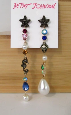 Betsey Johnson Starfish Seahorse Drop Earrings GIFT BOX NWT - Image 1 of 3