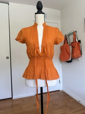 Top Charlotte Russe Corbata Frontal Naranja Lino Talla S Foto 1 de 4