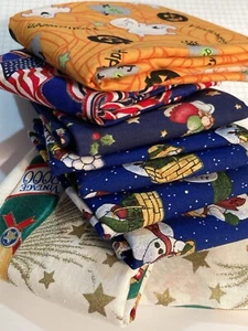 Lot of 9 Fabric Scraps Seasonal Christmas Halloween 4th of July - Picture 1 of 6