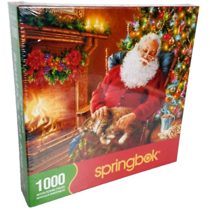 Springbok Puzzle Santas Cat Nap 1000 Piece Kitty 24 x 30" Box Factory Sealed New