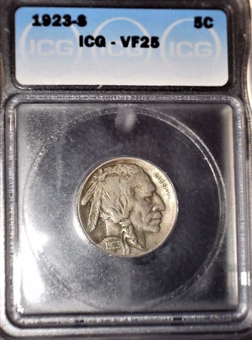1923-S Buffalo Nickel, ICG VF25, Tough Date, Issue Free Cover