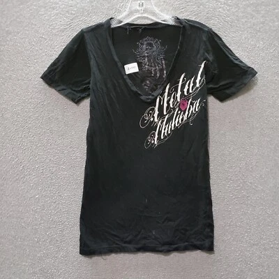 Camisa Júnior Metal Mulisha Média Preta Y2K Grunge Day Of The Dead Gráfico LEIA - Imagem 1 de 4