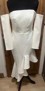 River Island Size 12 Dress Cream White Off Shoulder Bardot Frill Party - Picture 1 of 9